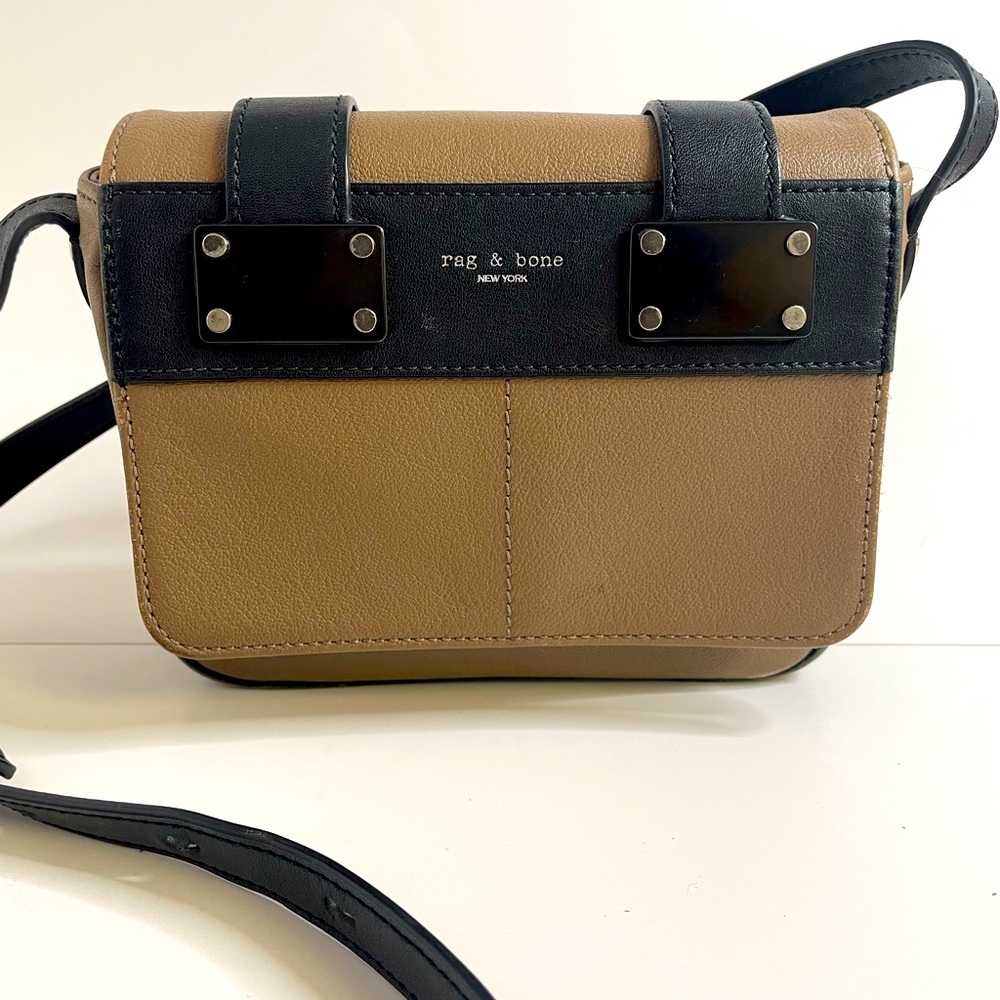 Rag & Bone Mini Pilot Crossbody Purse Bag - Taupe & Black, beige, small